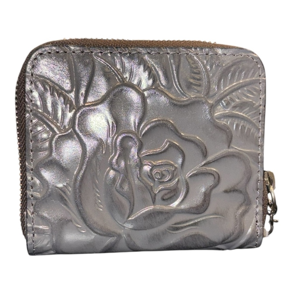Patricia Nash Rose Tooling Malene Zip Around Wallet Smoke Leather RFID NWT WLT5